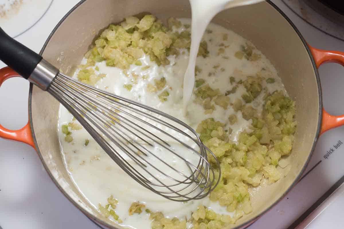 Making the creamy base of buffalo dip