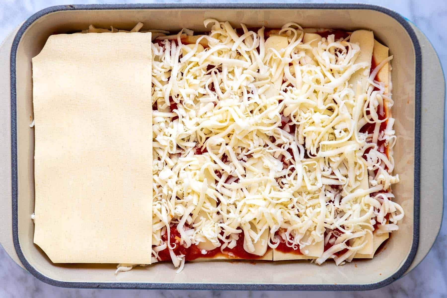 Assembling cheese lasagna