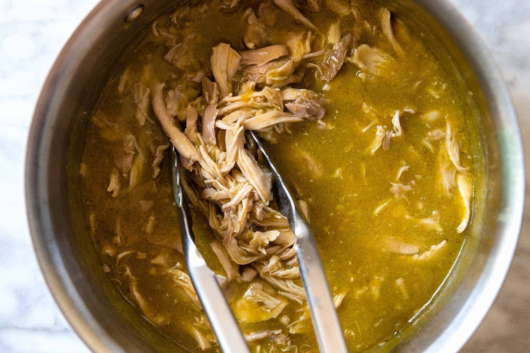 Shredded Green Chile Chicken ready for Chicken Quesadillas