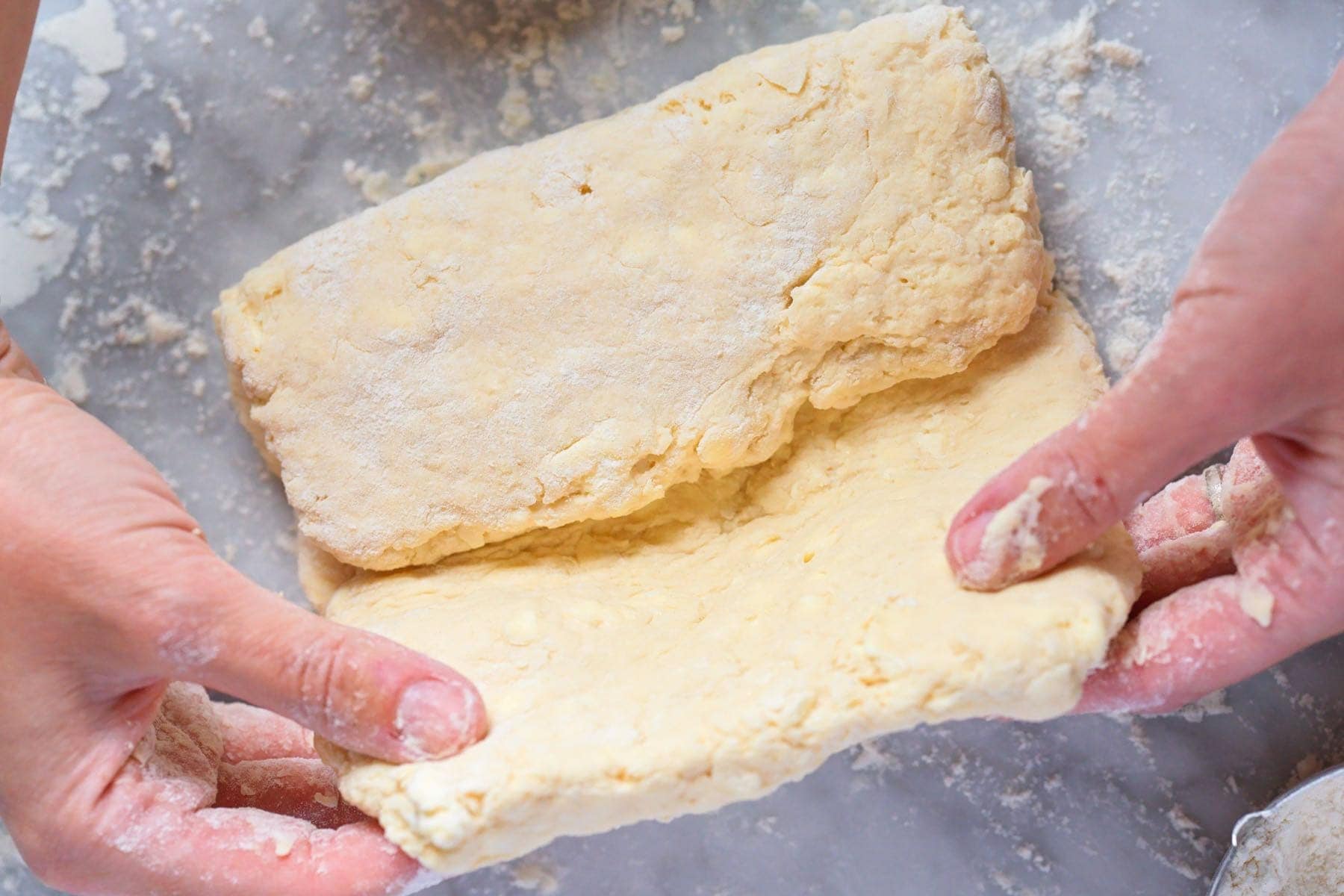 Folding buttermilk biscuit dough for flaky layers
