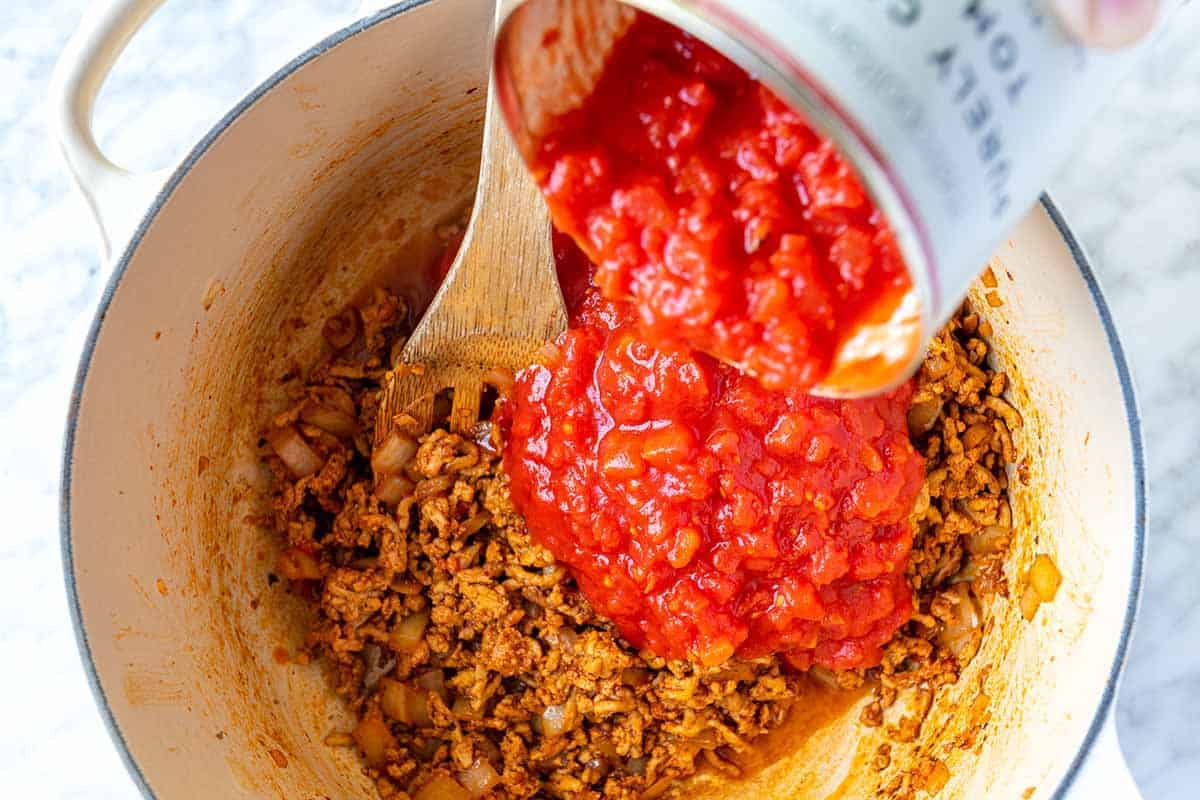 Making homemade sauce for lasagna