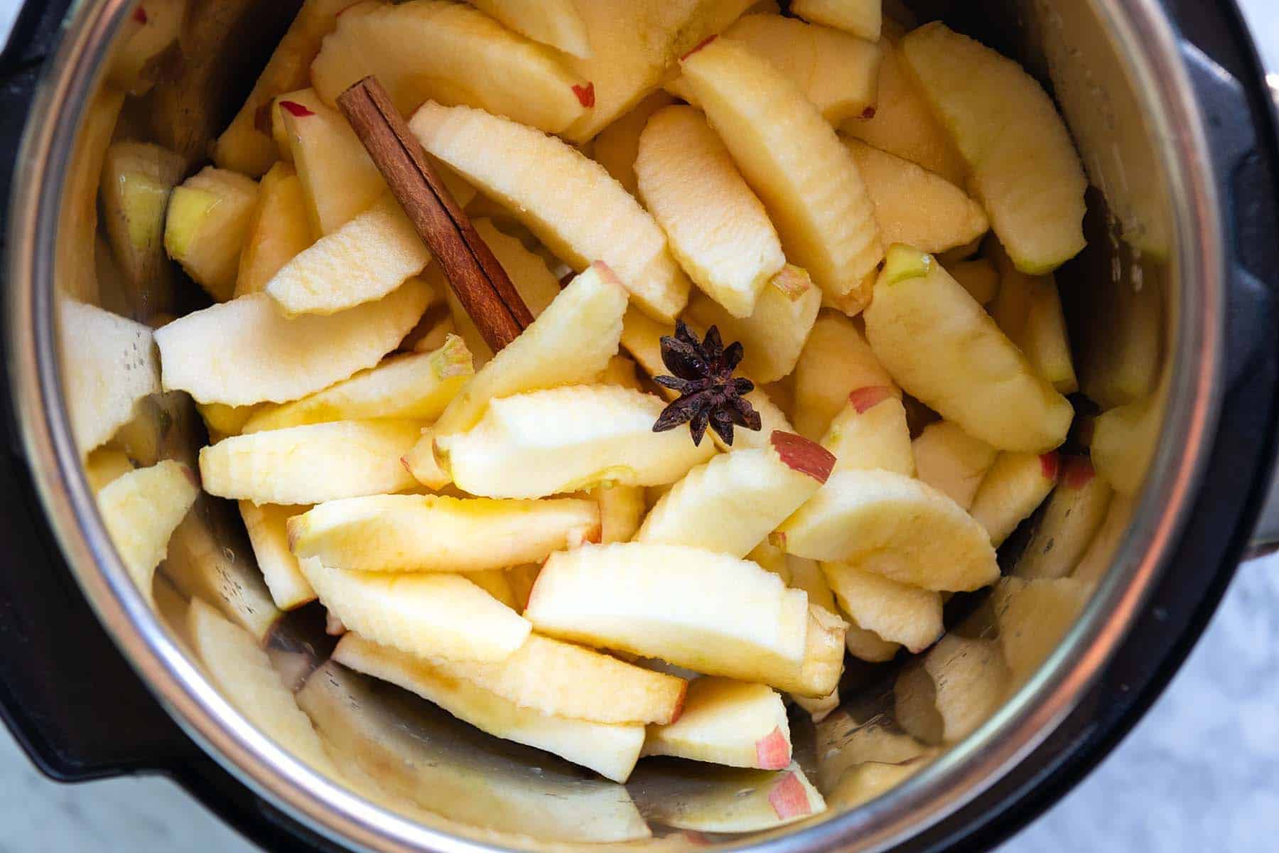 Peeled and chopped apples in an Instant Pot