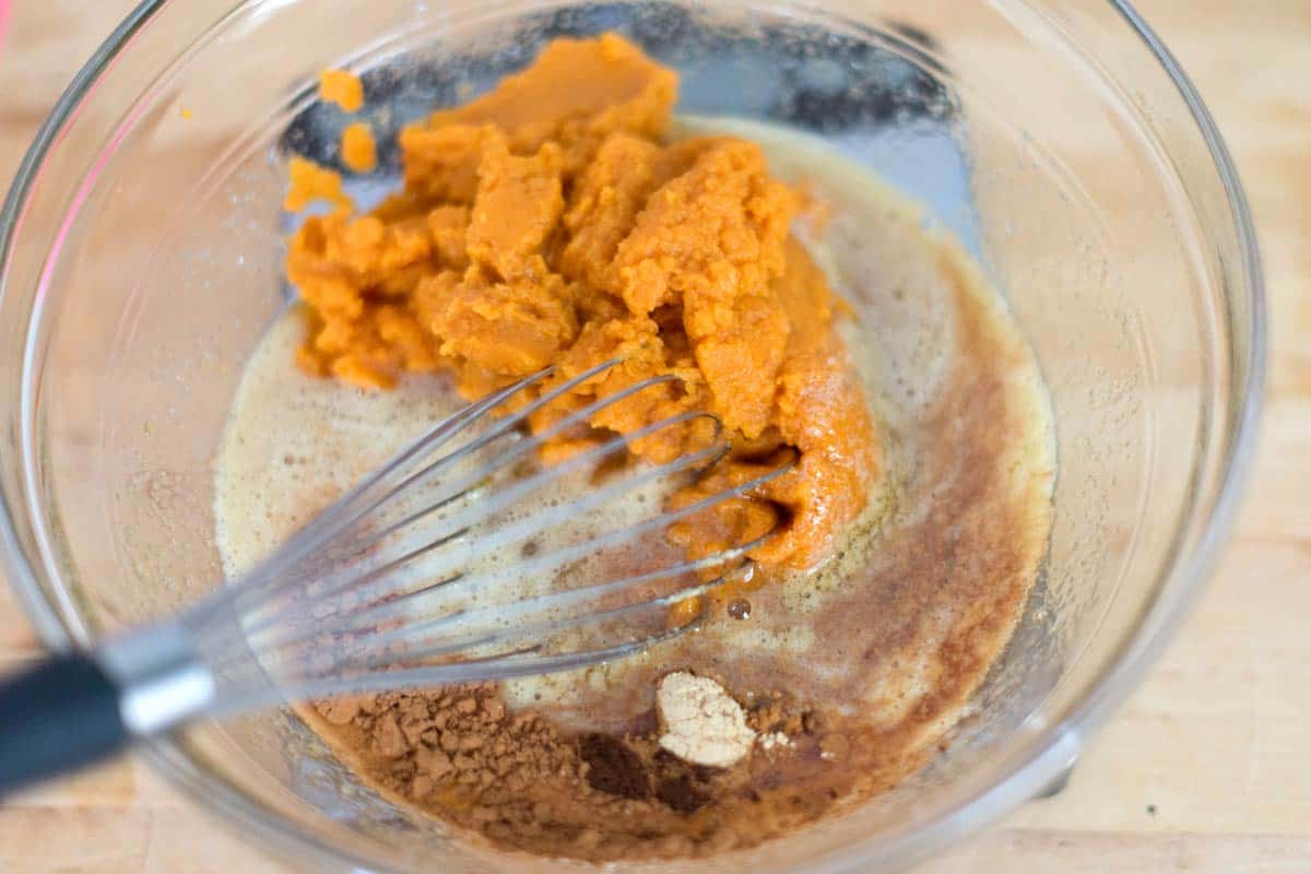 Whisking pumpkin pie filling ingredients