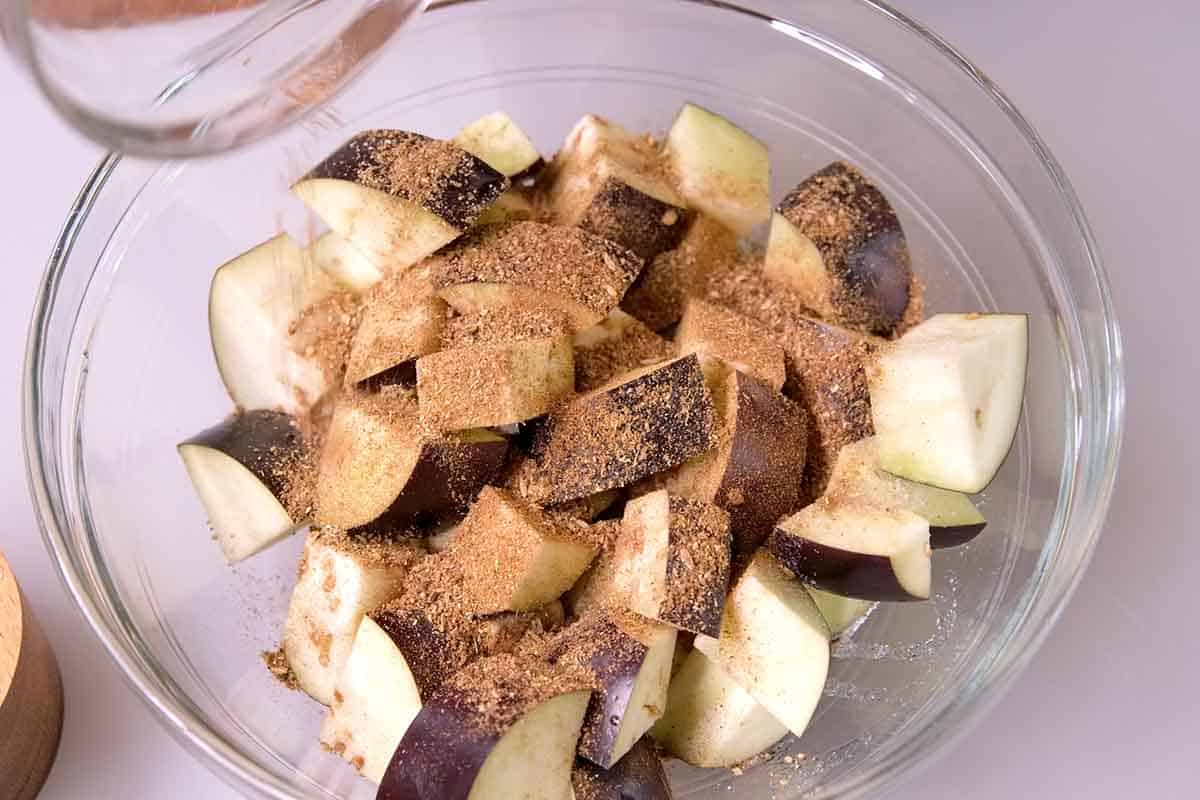 Eggplant cubes tossed with our warm and toasty spice blend