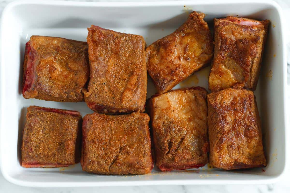 Ribs ready to be baked in the oven until tender