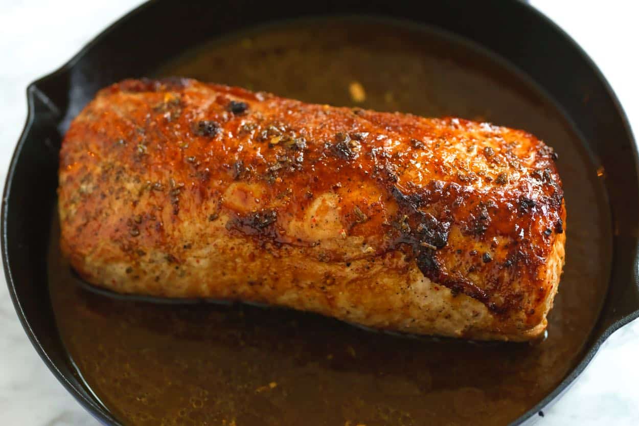 Roasted Pork Loin ready to rest on the counter before serving