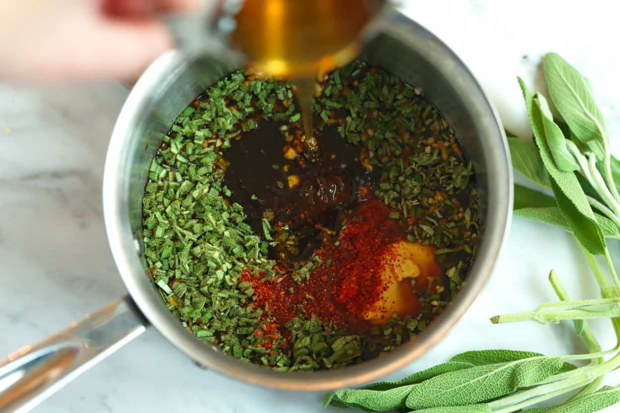 Making the soy honey glaze for pork loin