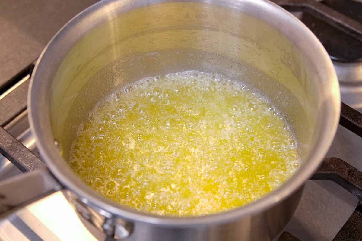 Making brown butter to make blondies