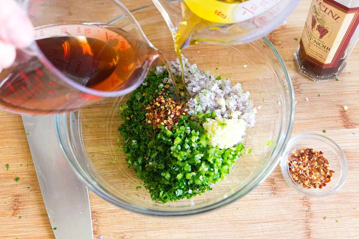 Making chimichurri sauce