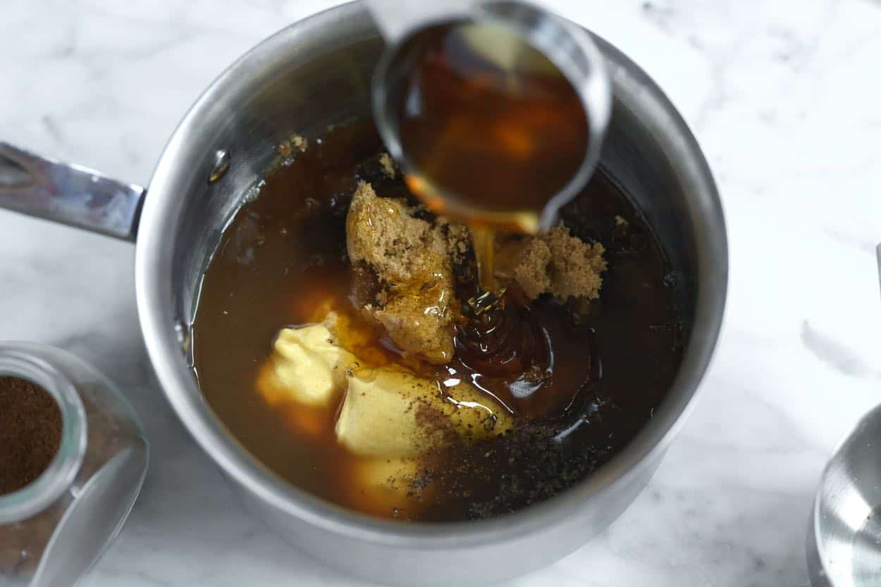 Glaze ingredients in a saucepan