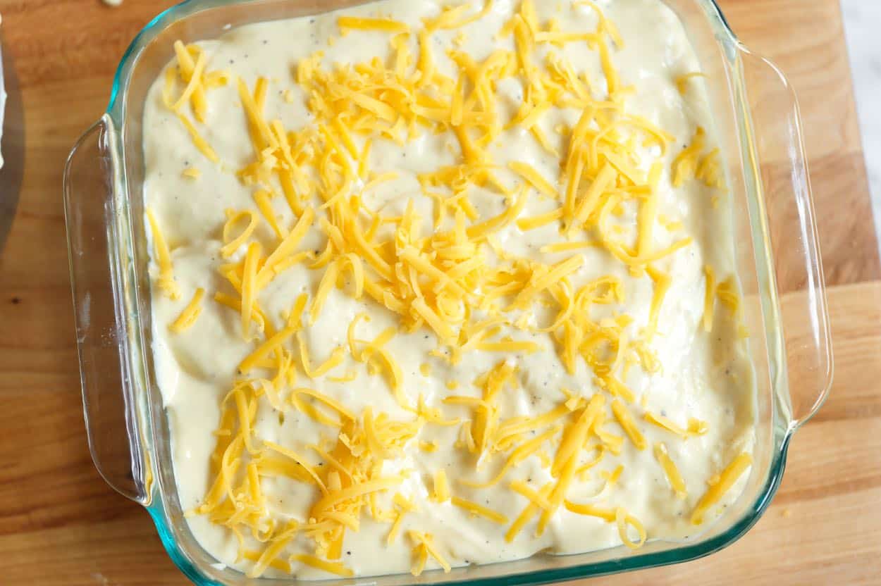 Au gratin potatoes ready for the oven.
