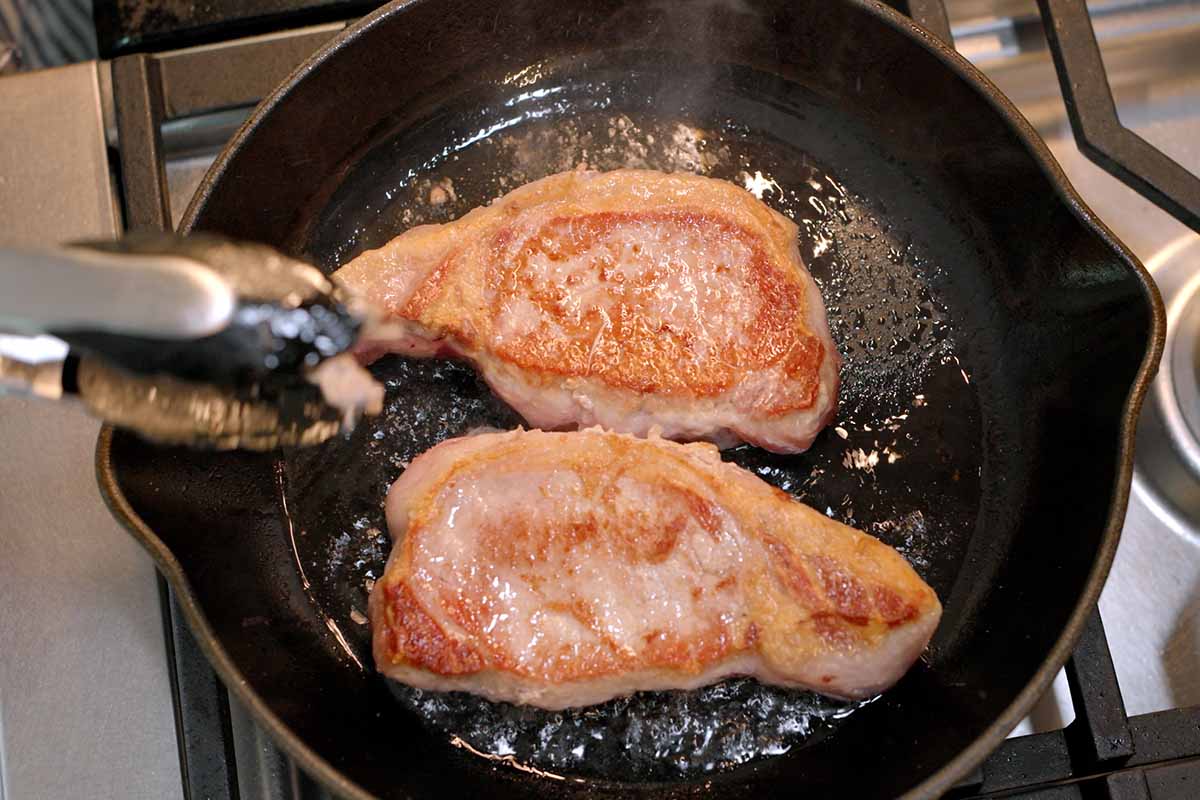 Searing pork chops