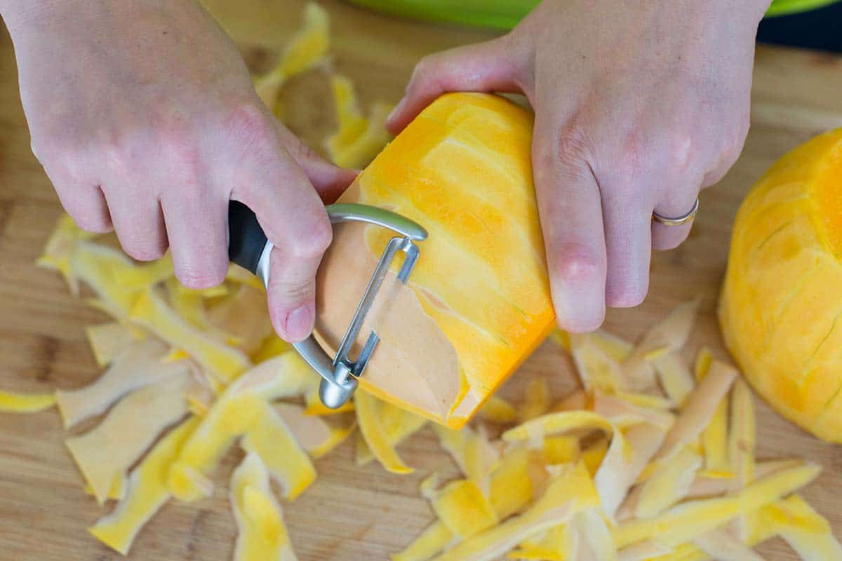 Peeling butternut squash