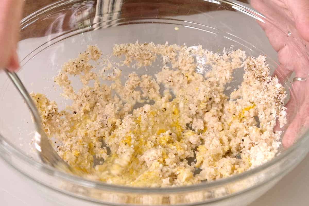 Mixing all of the meatball ingredients, except for the ground meat first.