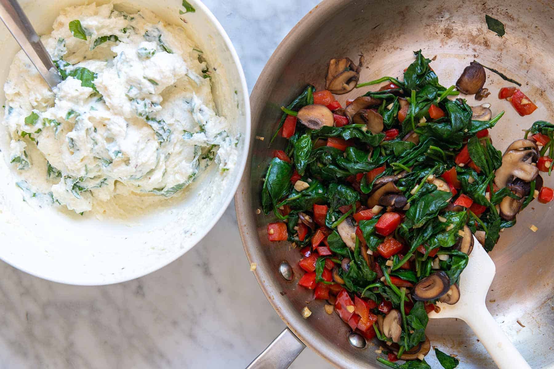 Making the ricotta filling for stuffed shells