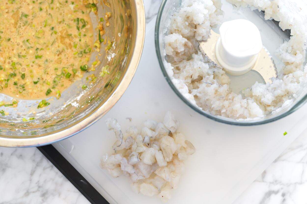 Chopped shrimp ready to be made into a shrimp burger