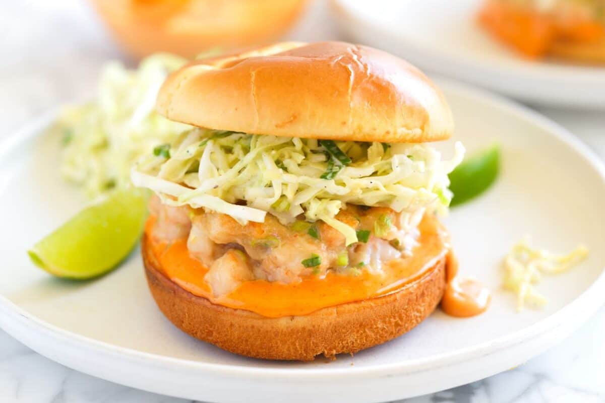 Shrimp Burgers with Lime Slaw