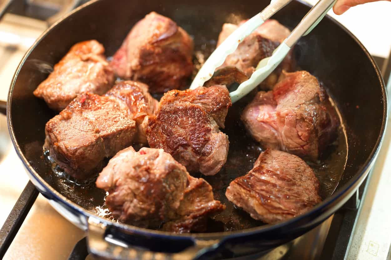 Browning beef on all sides