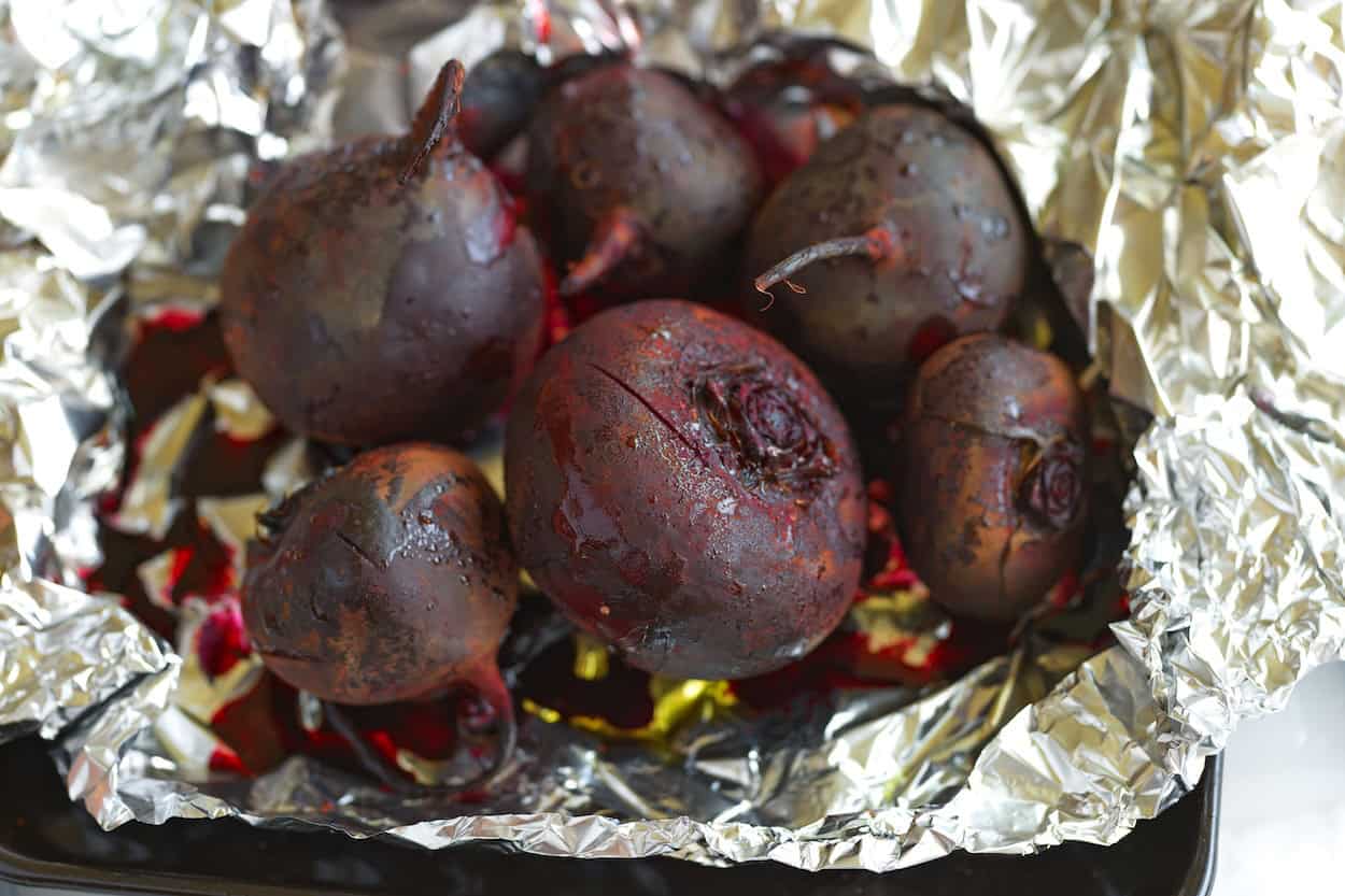 Roasting beets in a foil packet for salad