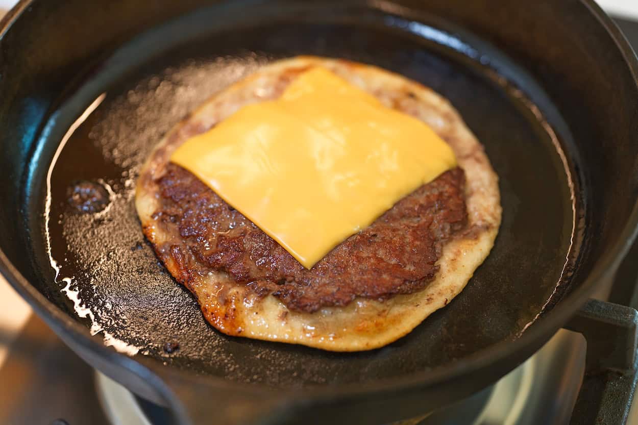 Melting cheese on the burger