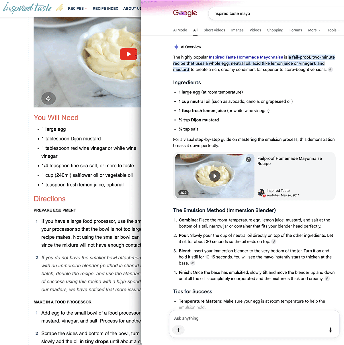 Mayonnaise AI Recipe side by side