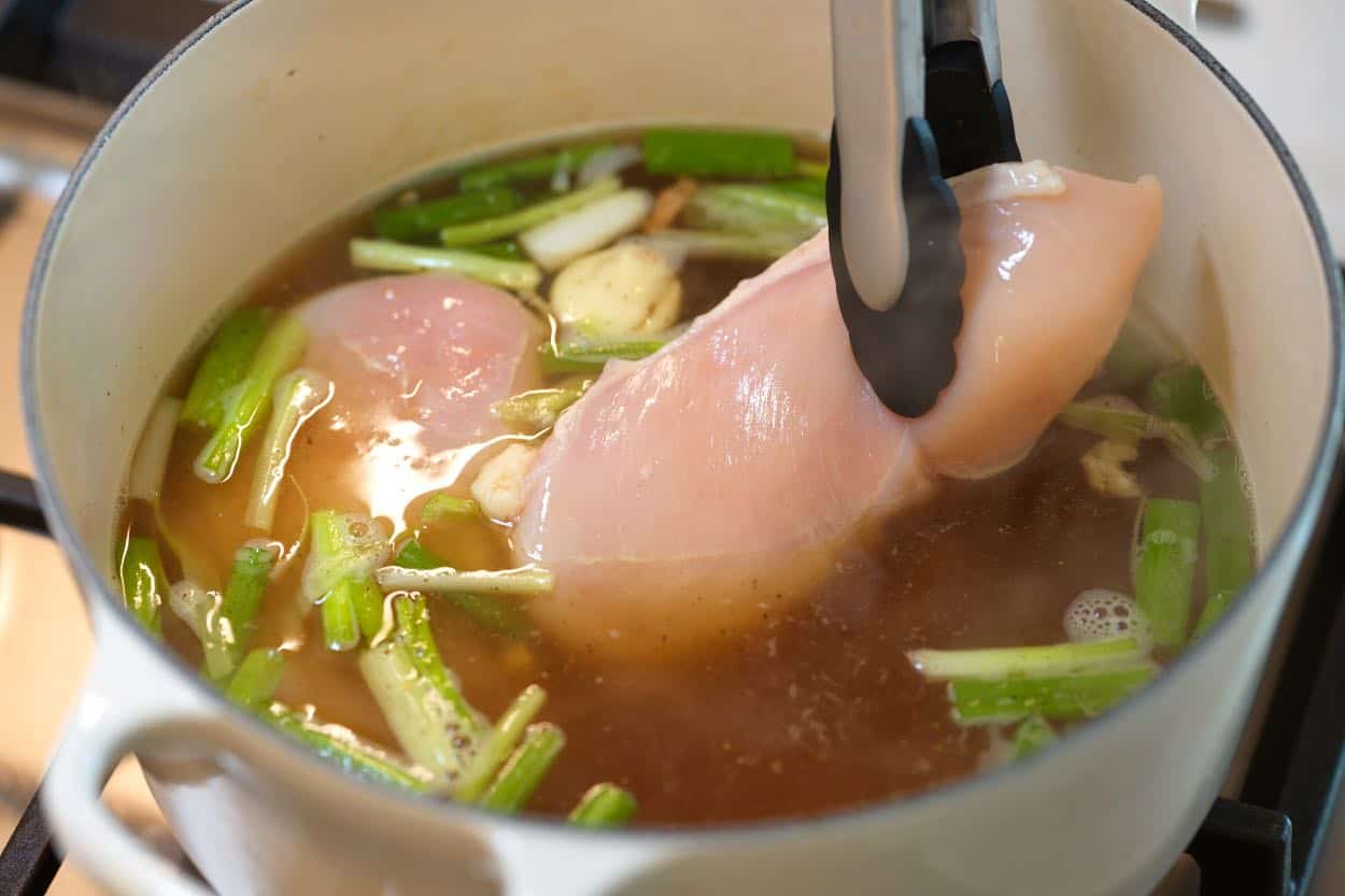 Poaching chicken for Asian chicken salad