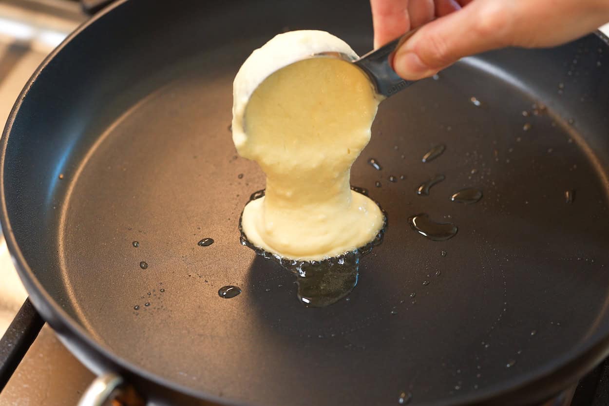 Cooking pancake batter with ghee