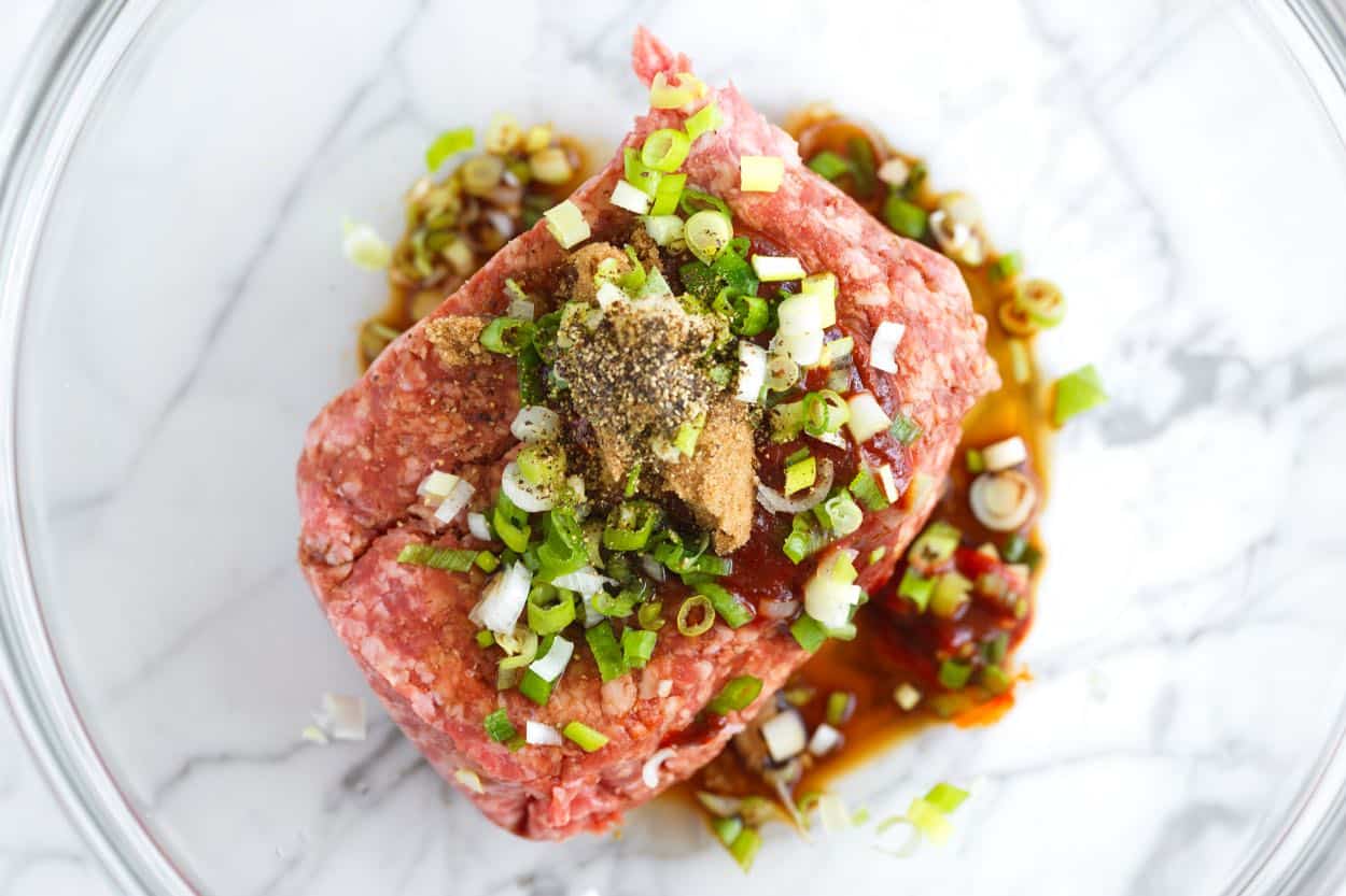 Pork burger mixture in a bowl